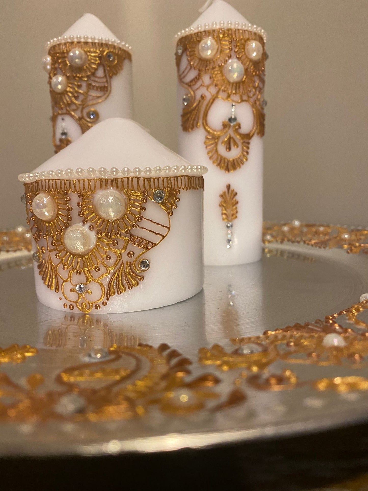 Golden Dreams- Henna Inspired Candle and Thaali Plate Set