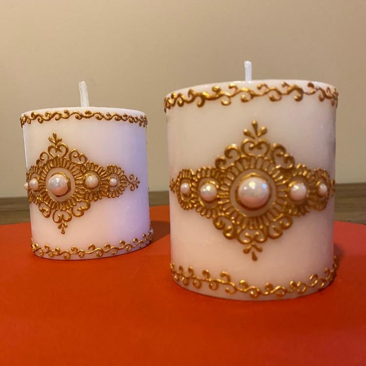 Golden Strips- Henna Designed Pillar Candle Set