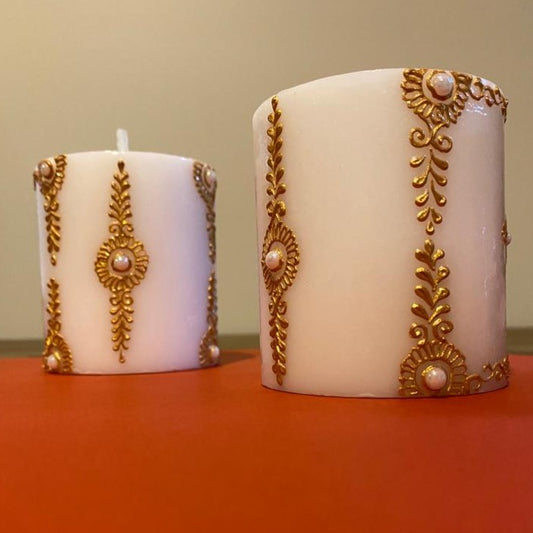 Golden Strips- Henna Designed Pillar Candle Set