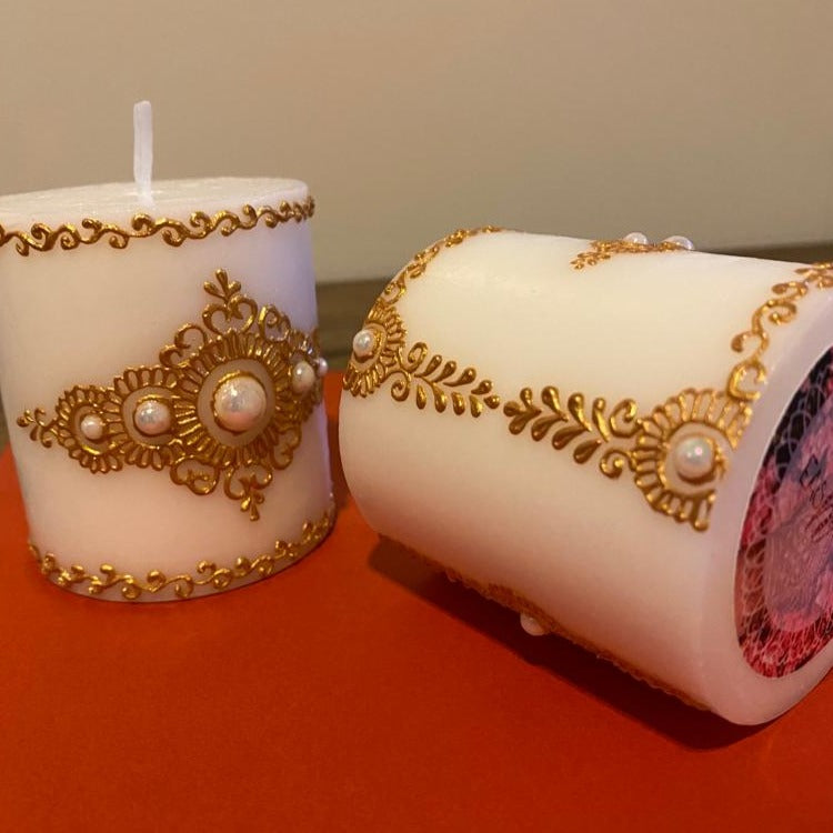 Golden Strips- Henna Designed Pillar Candle Set