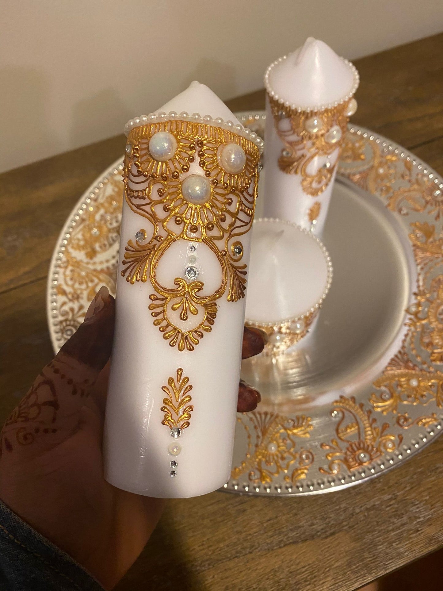 Golden Dreams- Henna Designed Pillar Candle Set